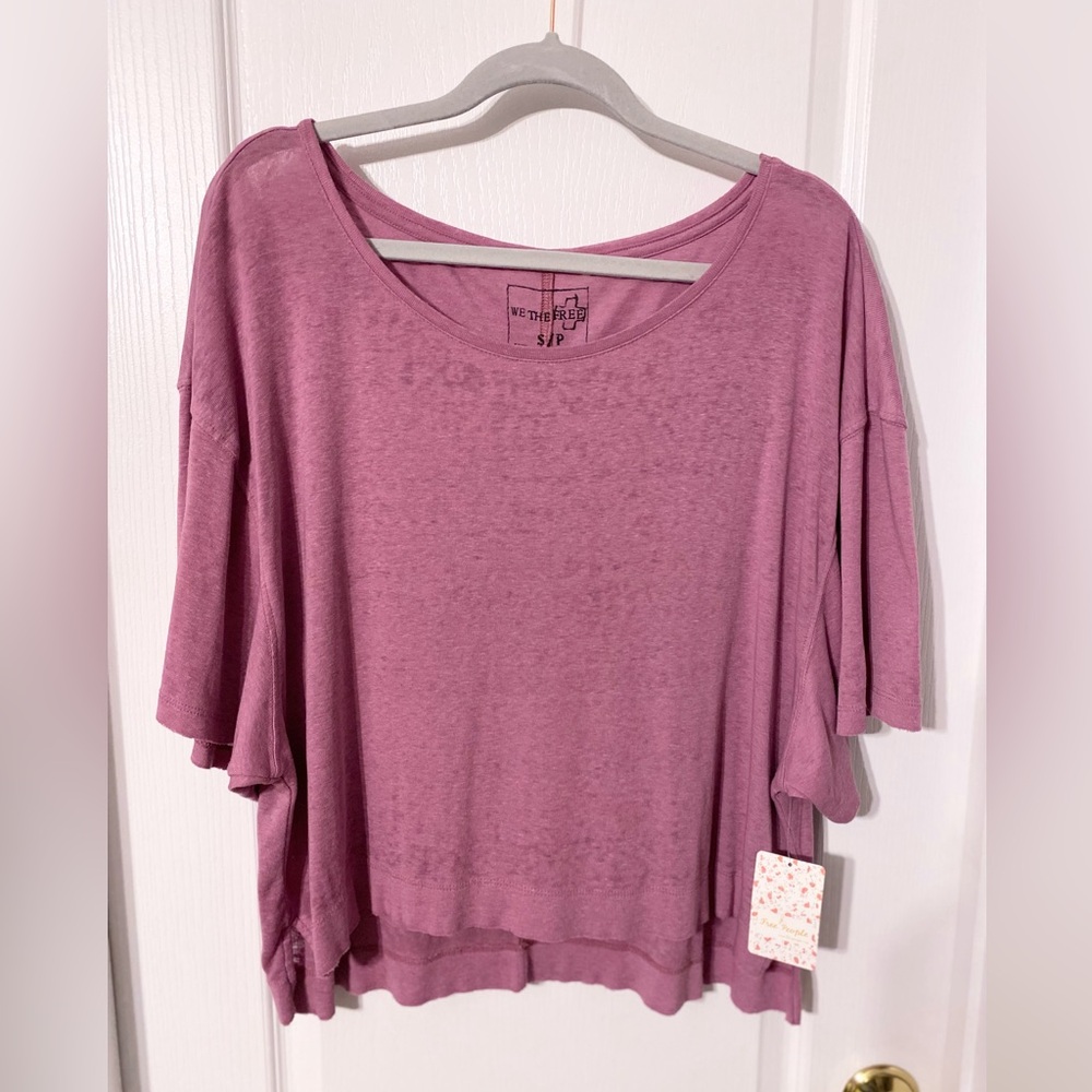 We The Free Penny Oversized Raw Edge Burnout Tee Dahlia Purple Size Small